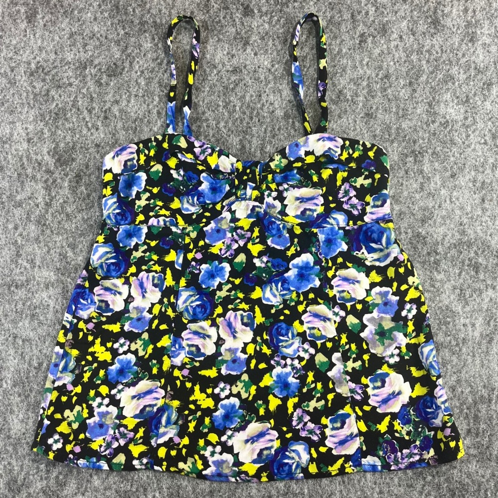 Kirra Pacsun Floral Camisole Tank Top‎ Womens M Blue Black Boho Babydoll Y2K 90s
